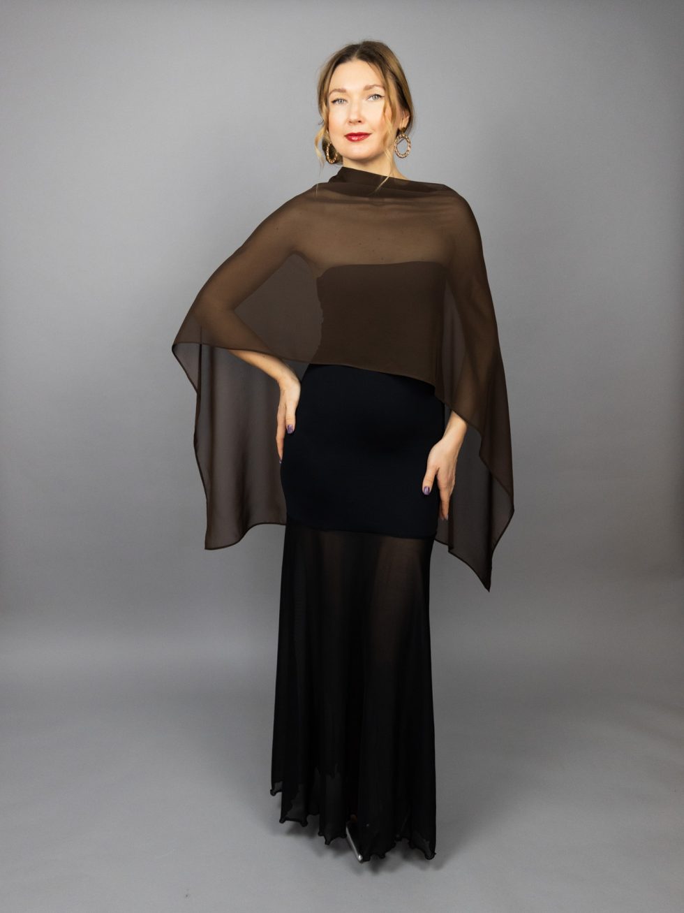Chiffon dark brown wrap bolero capelet wedding or evening shrug, navy, white, blue shrug jacket, woman poncho, woman cape, choir cape