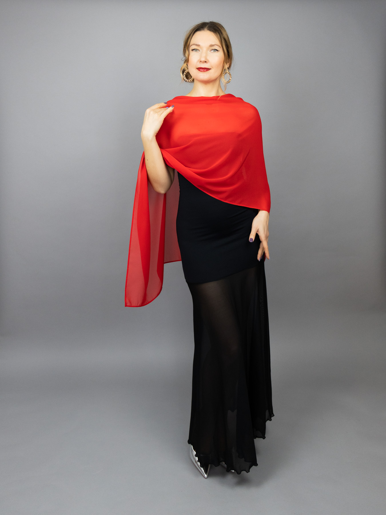 Chiffon red wrap bolero capelet wedding or evening shrug, navy, white, blue shrug jacket, woman poncho, woman cape, choir cape