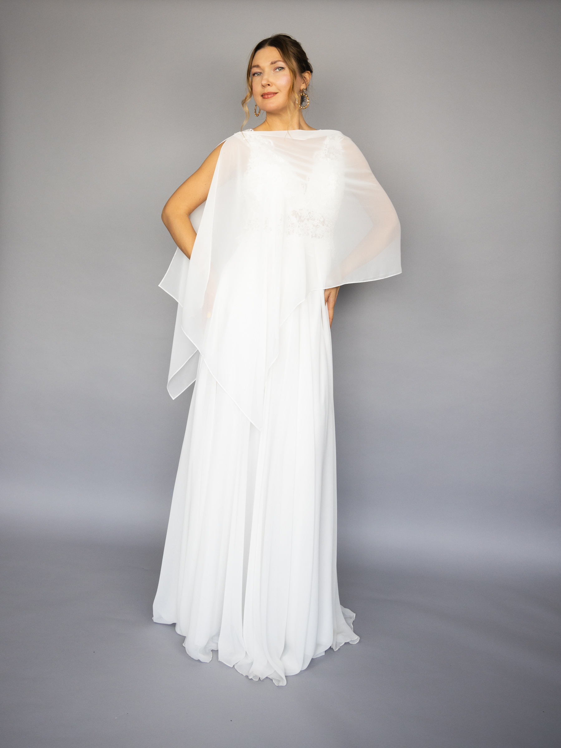 Chiffon white wrap bolero capelet wedding or evening shrug, navy, white, blue shrug jacket, woman poncho, woman cape, choir cape