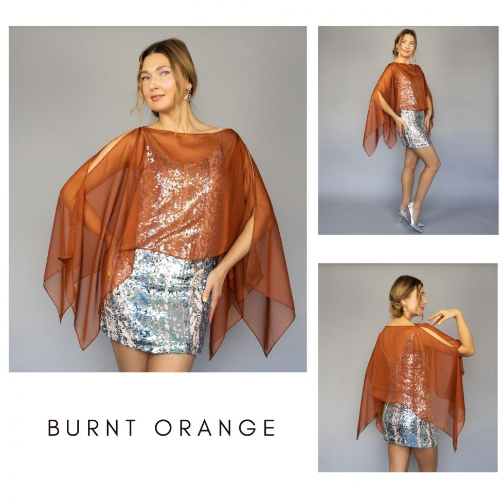 Burnt orange chiffon capelet sheer cape