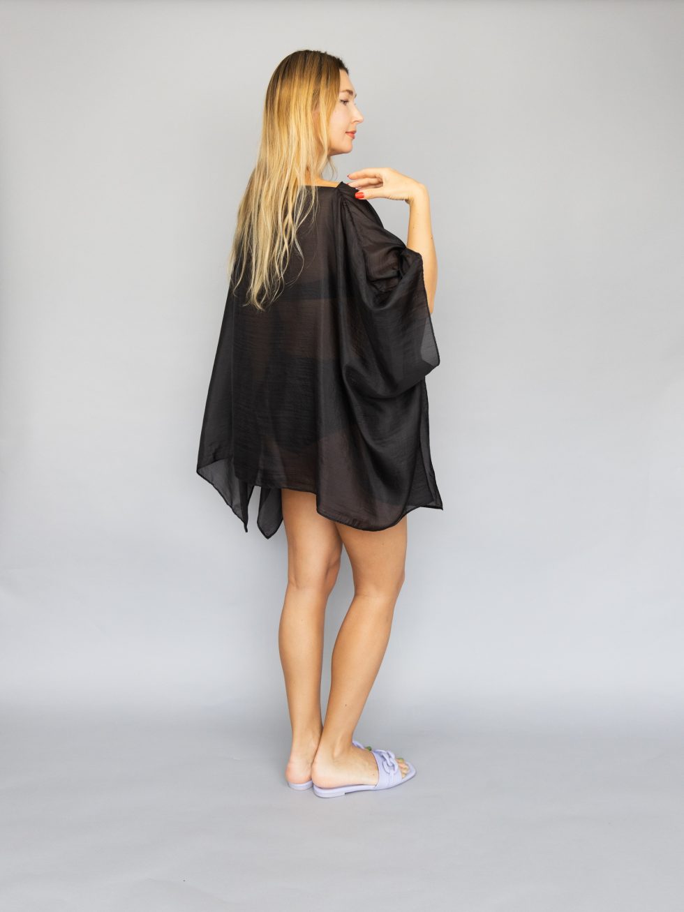 Black kaftan black poncho silk pareo