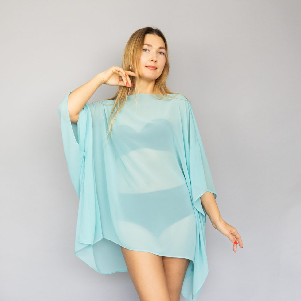 Turquoise kaftan aqua blue poncho chiffon pareo