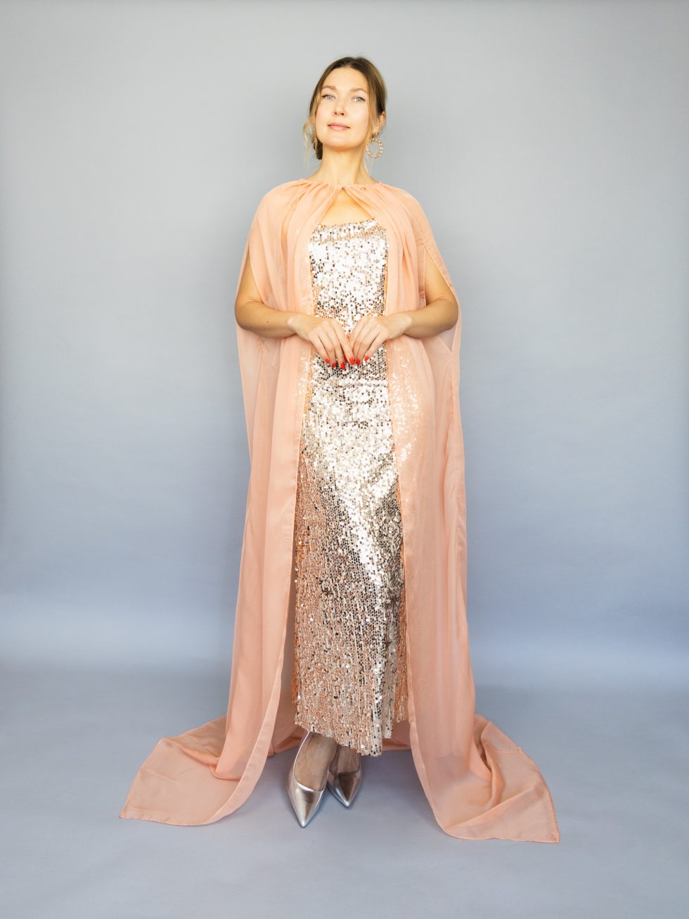Long cape chiffon peach long capelet