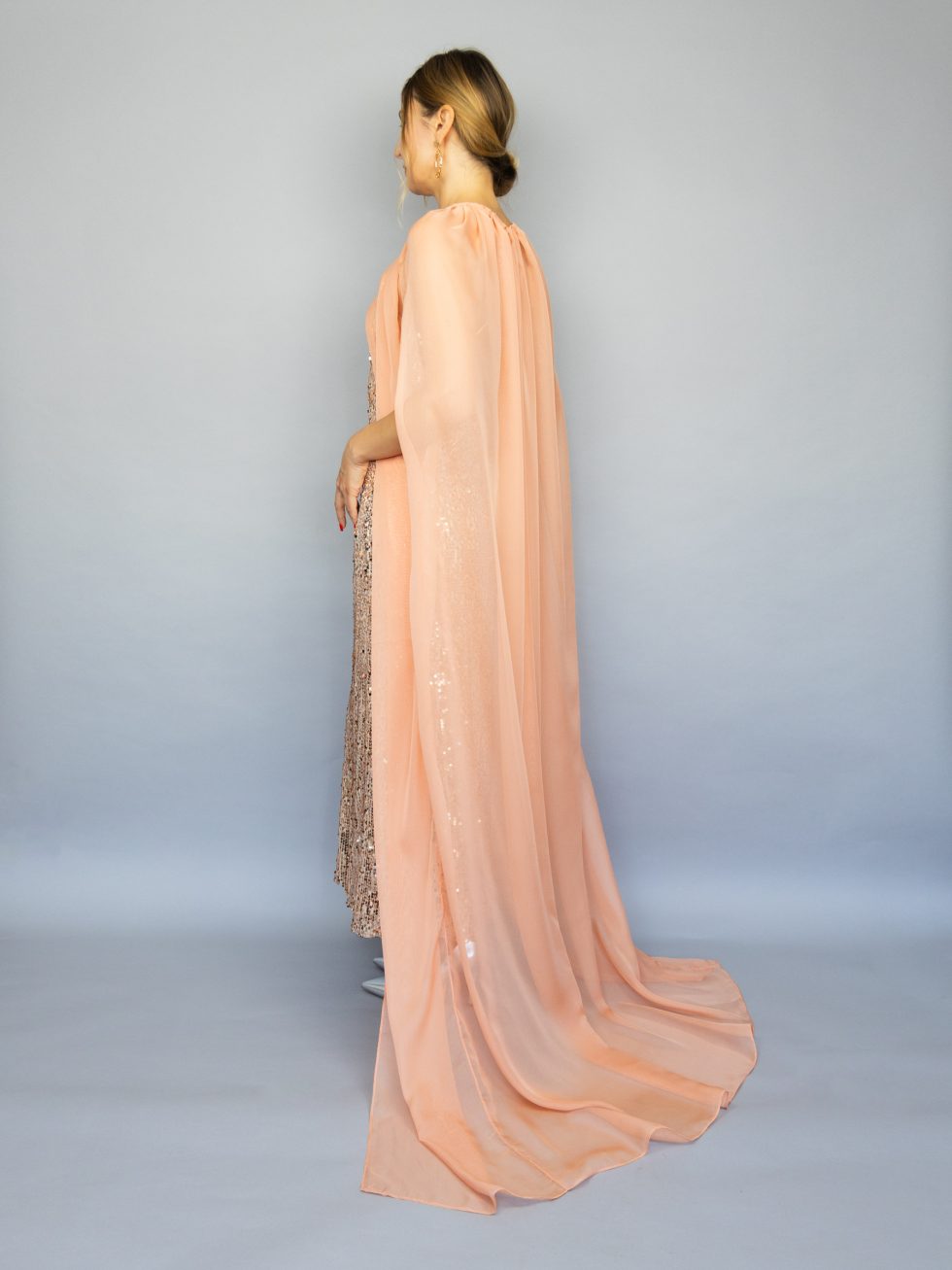 Long cape chiffon peach long capelet