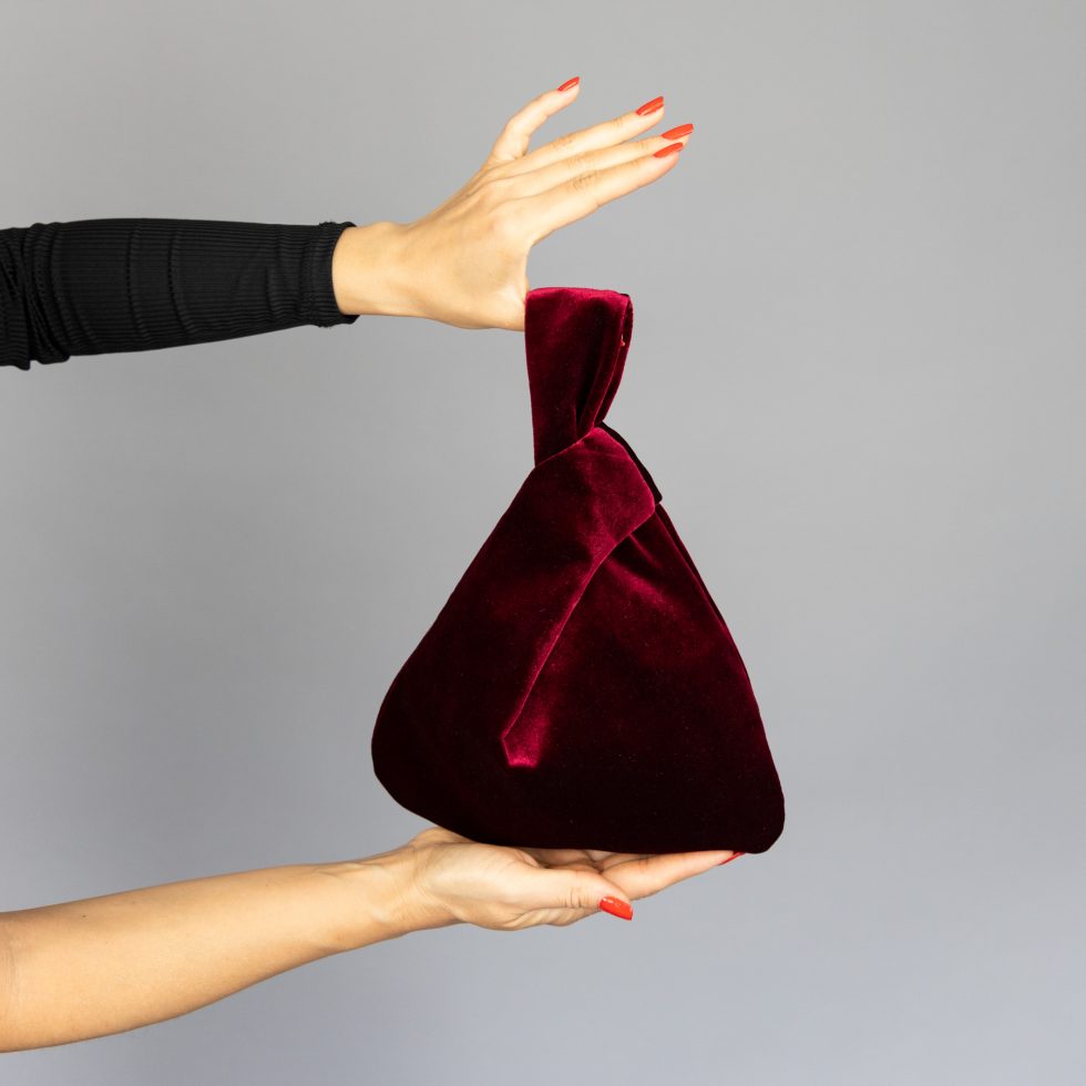 Burgundy Japanese knot bag purse clutch green velvet wedding, party, special occasion, simple and elegant bag, evening dress, green prom purse.