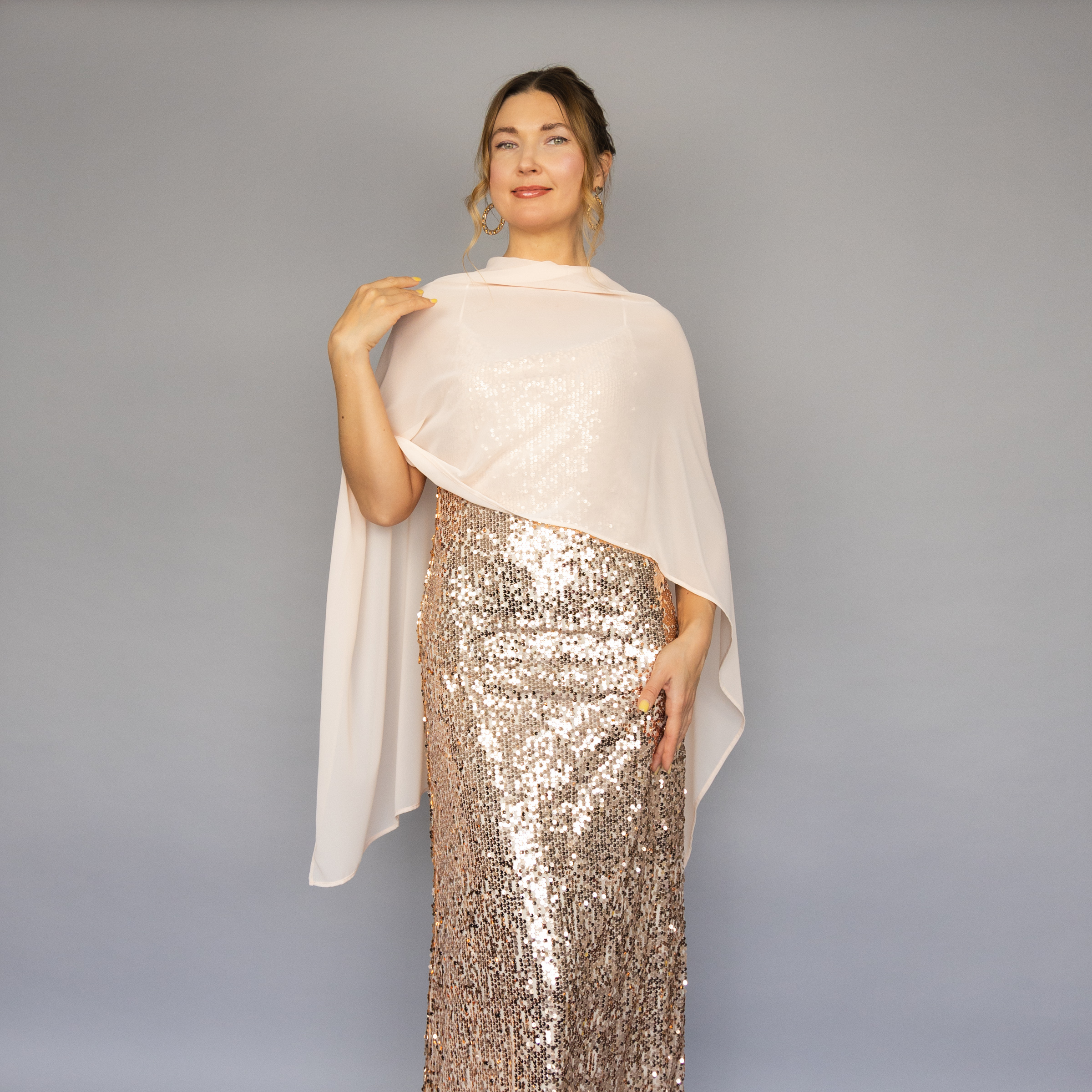 Chiffon light peach greek cape wrap bolero capelet wedding or evening shrug, navy, white, blue shrug jacket, woman poncho, woman cape, choir cape