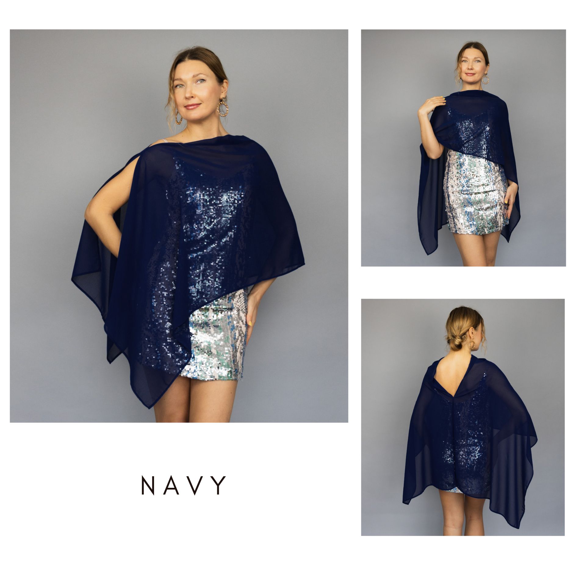 Chiffon navy greek bolero wrap bolero capelet wedding or evening shrug, navy, white, blue shrug jacket, woman poncho, woman cape, choir cape