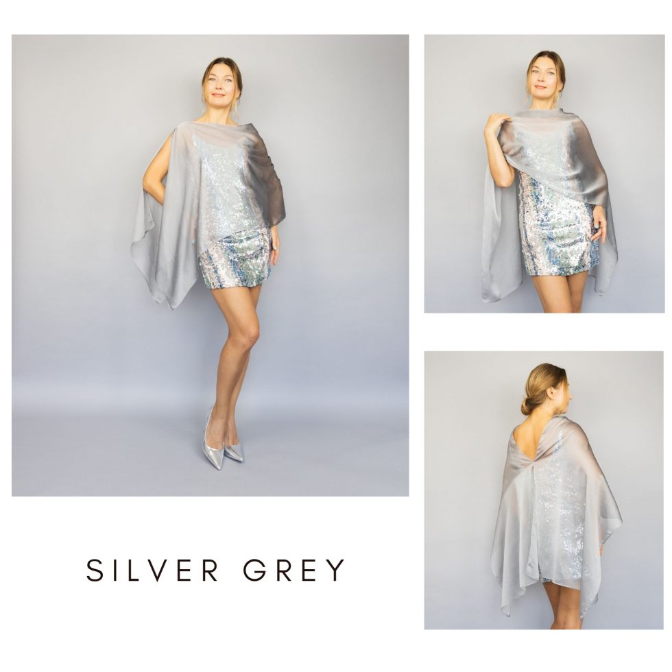 Chiffon silver grey greek cape wrap bolero capelet wedding or evening shrug, navy, white, blue shrug jacket, woman poncho, woman cape, choir cape