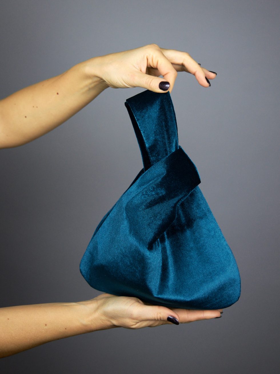 Teal Blue velvet japanese knot bag