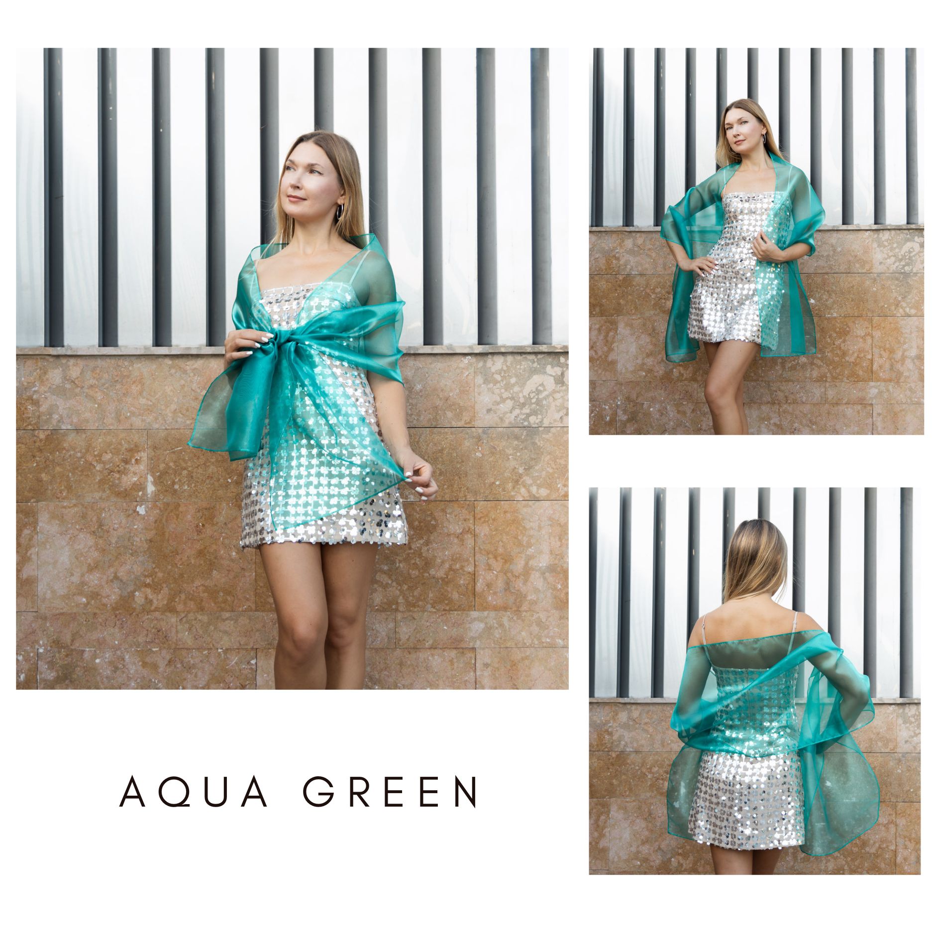 Aqua green organza wrap silver grey sheer shawl scarf silver grey sheer shrug bridesmaids scarf woman sheer scarf evening shawl prom