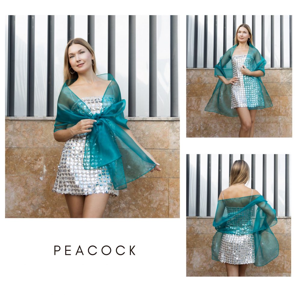 Peacock organza wrap silver grey sheer shawl scarf silver grey sheer shrug bridesmaids scarf woman sheer scarf evening shawl prom
