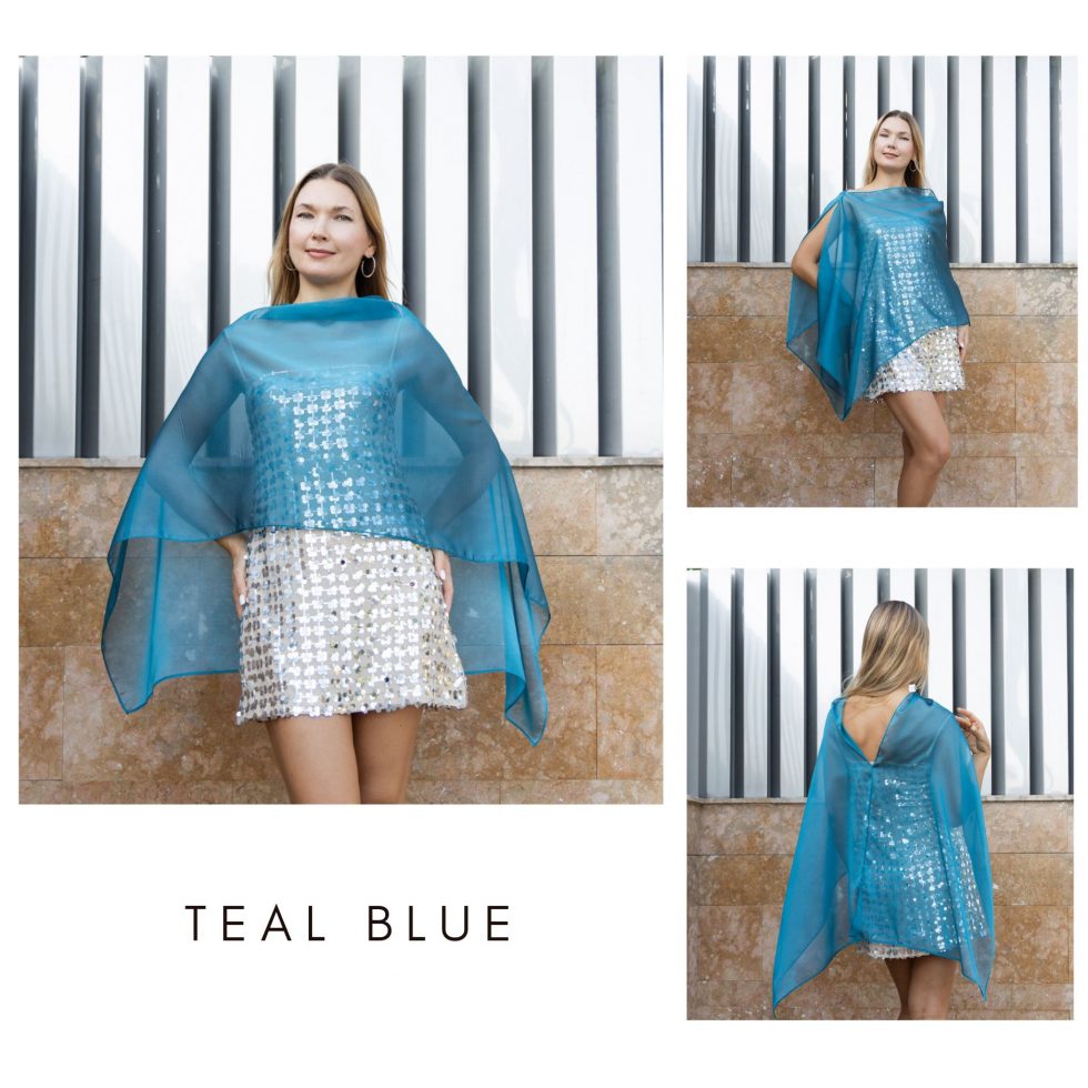 Teal blue Chiffon wrap bolero capelet wedding or evening shrug, navy, white, blue shrug jacket, woman poncho, woman cape, choir cape