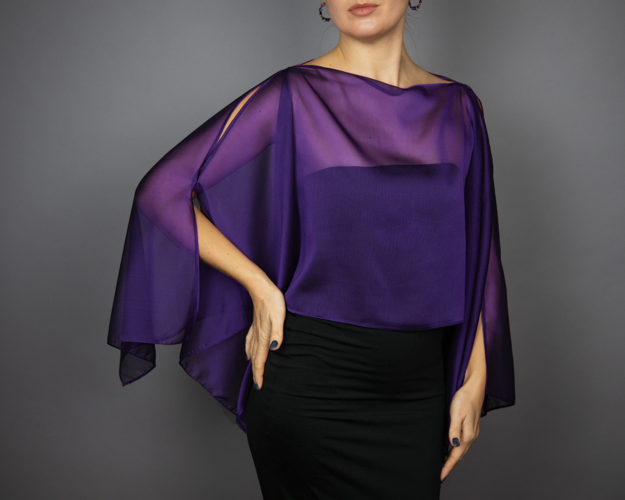 Violet chiffon capelet, wrap, bolero, summer spring wedding shrug, elegant accessory