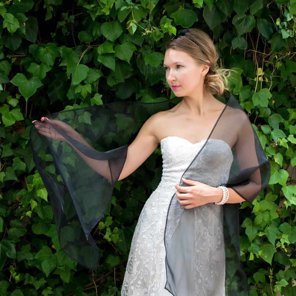 Black organza wrap silver grey sheer shawl scarf silver grey sheer shrug bridesmaids scarf woman sheer scarf evening shawl prom