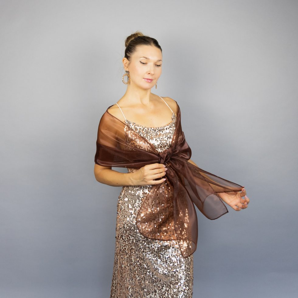 Brown organza wrap silver grey sheer shawl scarf silver grey sheer shrug bridesmaids scarf woman sheer scarf evening shawl prom