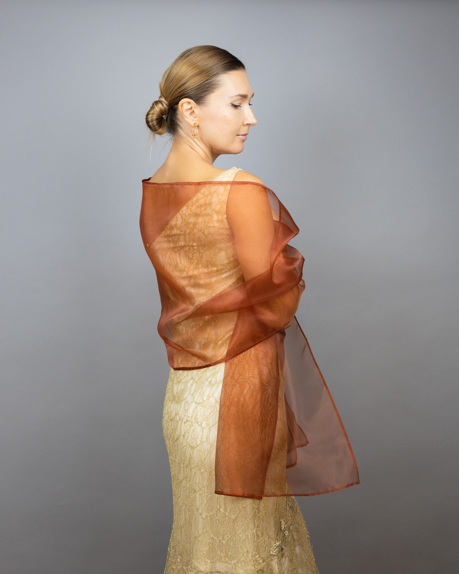 Burnt orange organza wrap silver grey sheer shawl scarf silver grey sheer shrug bridesmaids scarf woman sheer scarf evening shawl prom