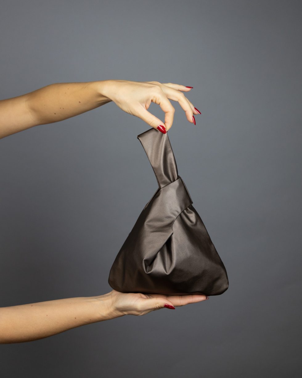 Brown leather look bag, Japanese knot bag purse clutch, biker style, party bag, simple brown bag, leather imitation purse, dark brown bag