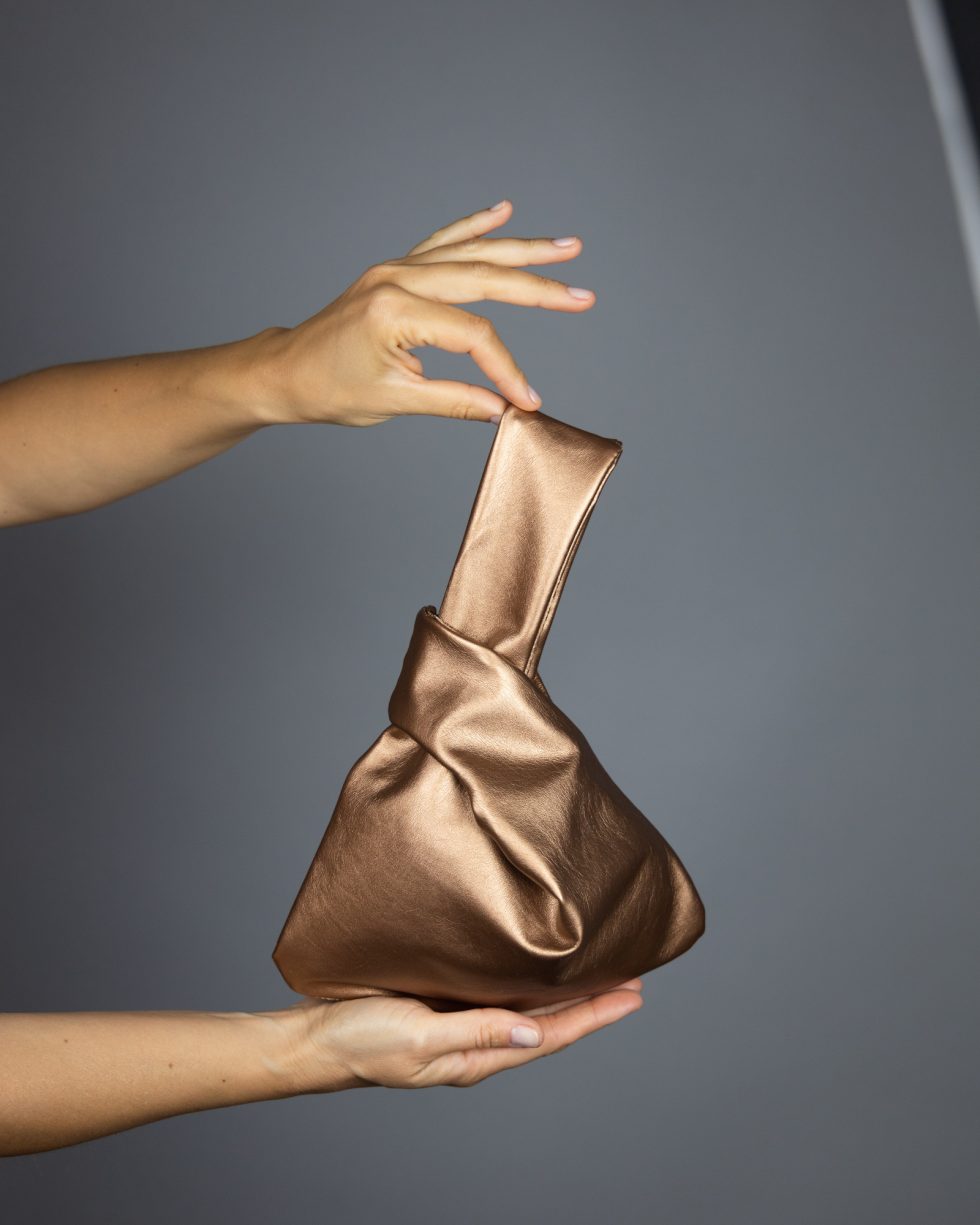 Brown bronze, black bag or green sage Japanese knot bag purse clutch wedding, party bag, simple and elegant bag, leather imitation purse