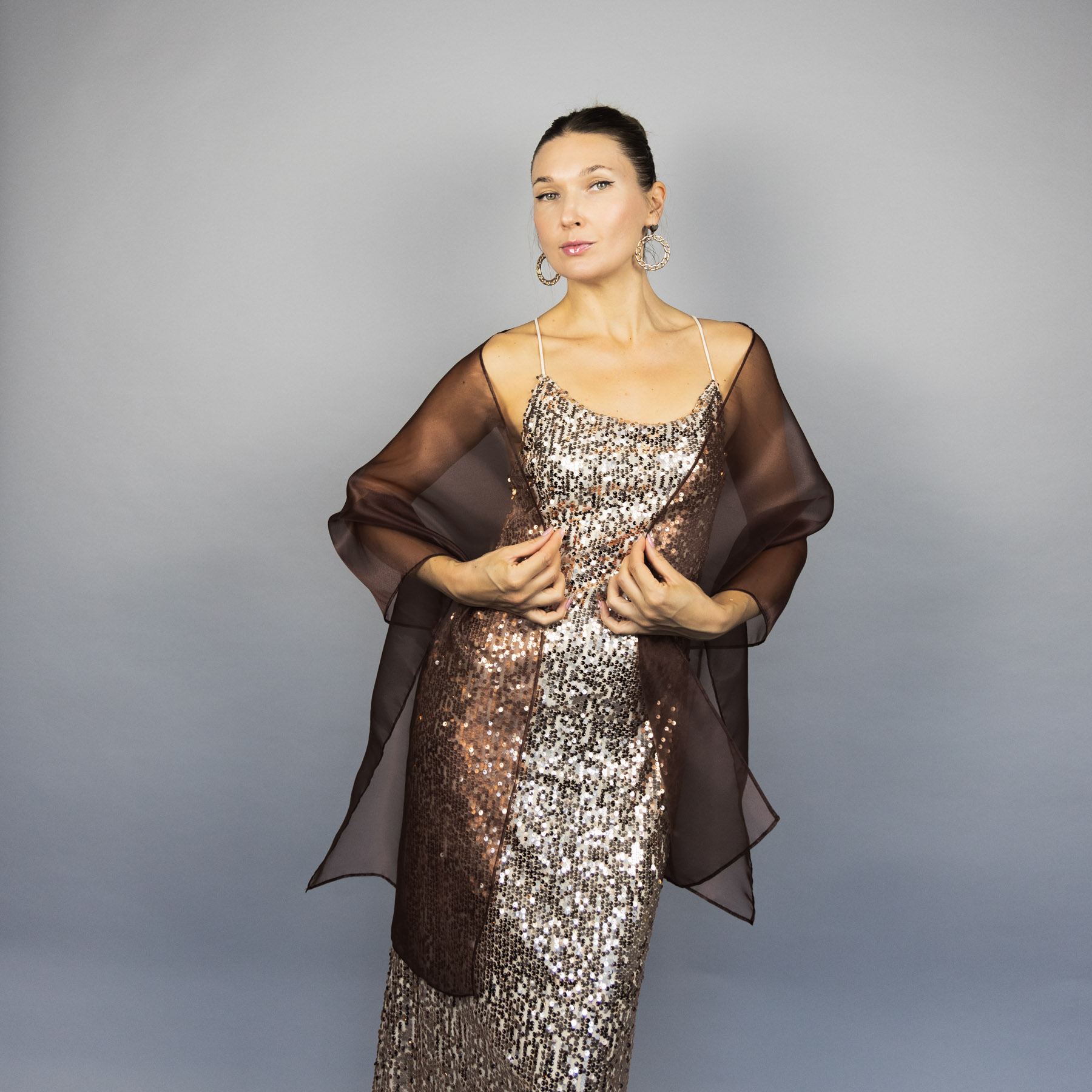 Dark brown organza wrap silver grey sheer shawl scarf silver grey sheer shrug bridesmaids scarf woman sheer scarf evening shawl prom