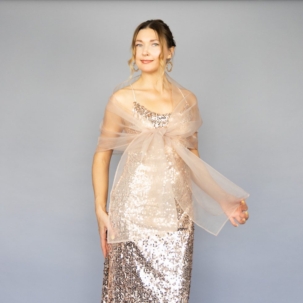 Dark champagne organza wrap silver grey sheer shawl scarf silver grey sheer shrug bridesmaids scarf woman sheer scarf evening shawl prom