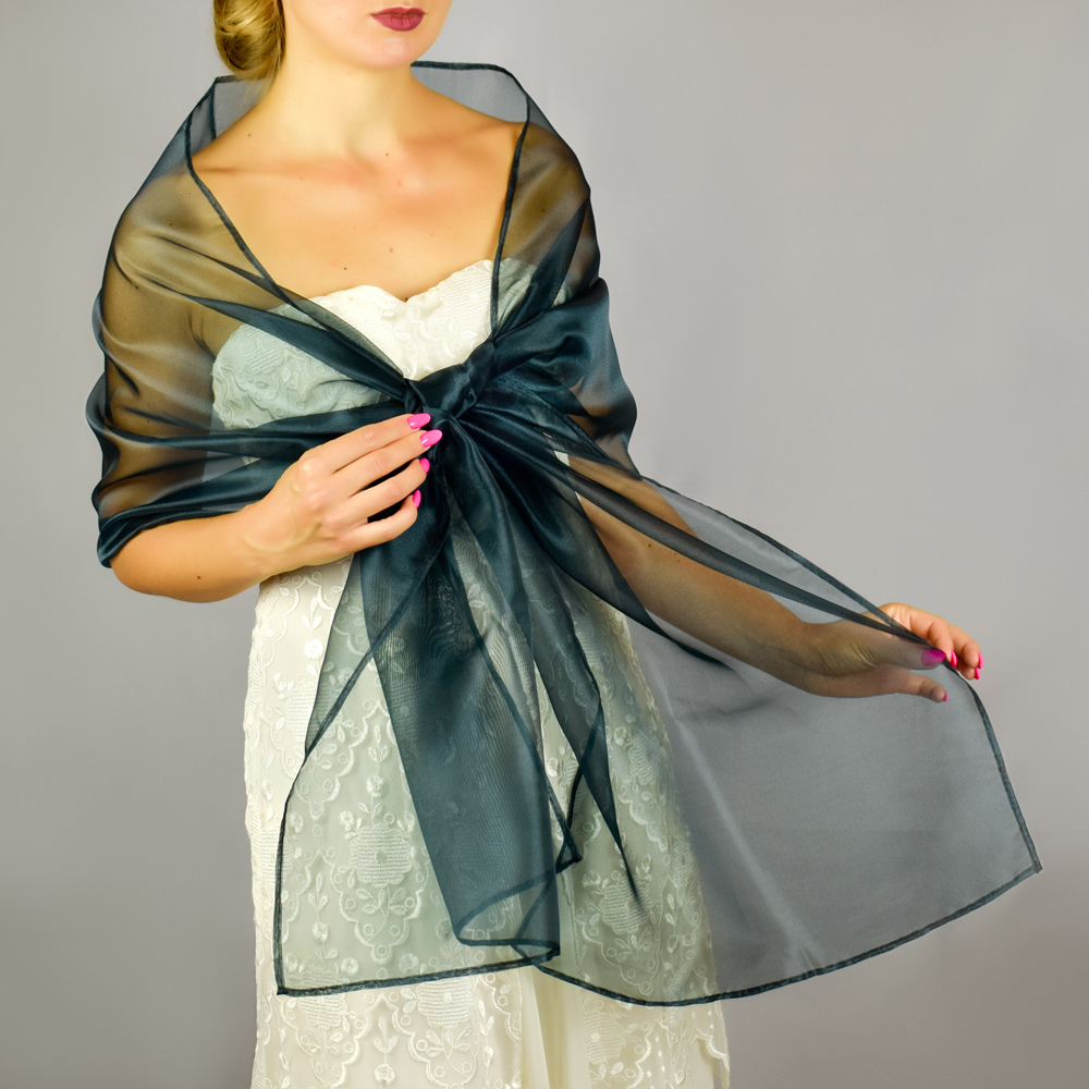 Dark green organza wrap silver grey sheer shawl scarf silver grey sheer shrug bridesmaids scarf woman sheer scarf evening shawl prom