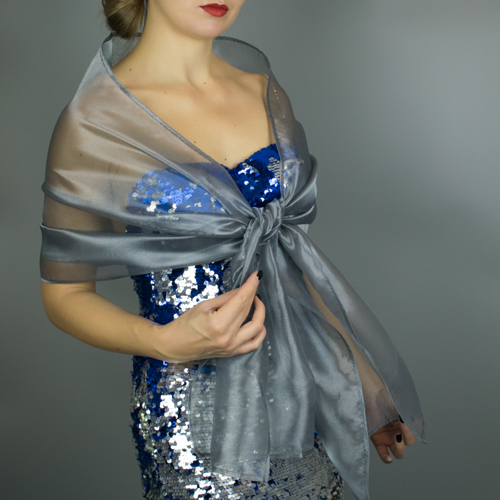 Dark grey organza wrap silver grey sheer shawl scarf silver grey sheer shrug bridesmaids scarf woman sheer scarf evening shawl prom