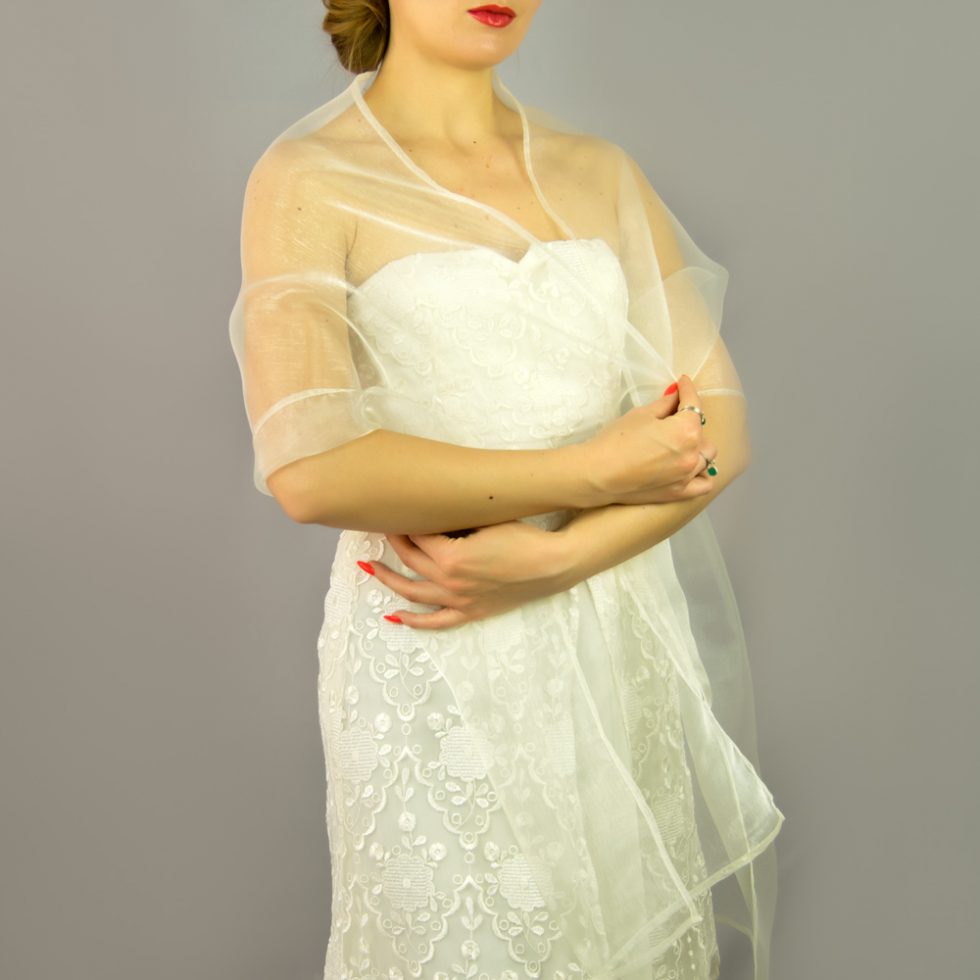 Ivory organza wrap silver grey sheer shawl scarf silver grey sheer shrug bridesmaids scarf woman sheer scarf evening shawl prom