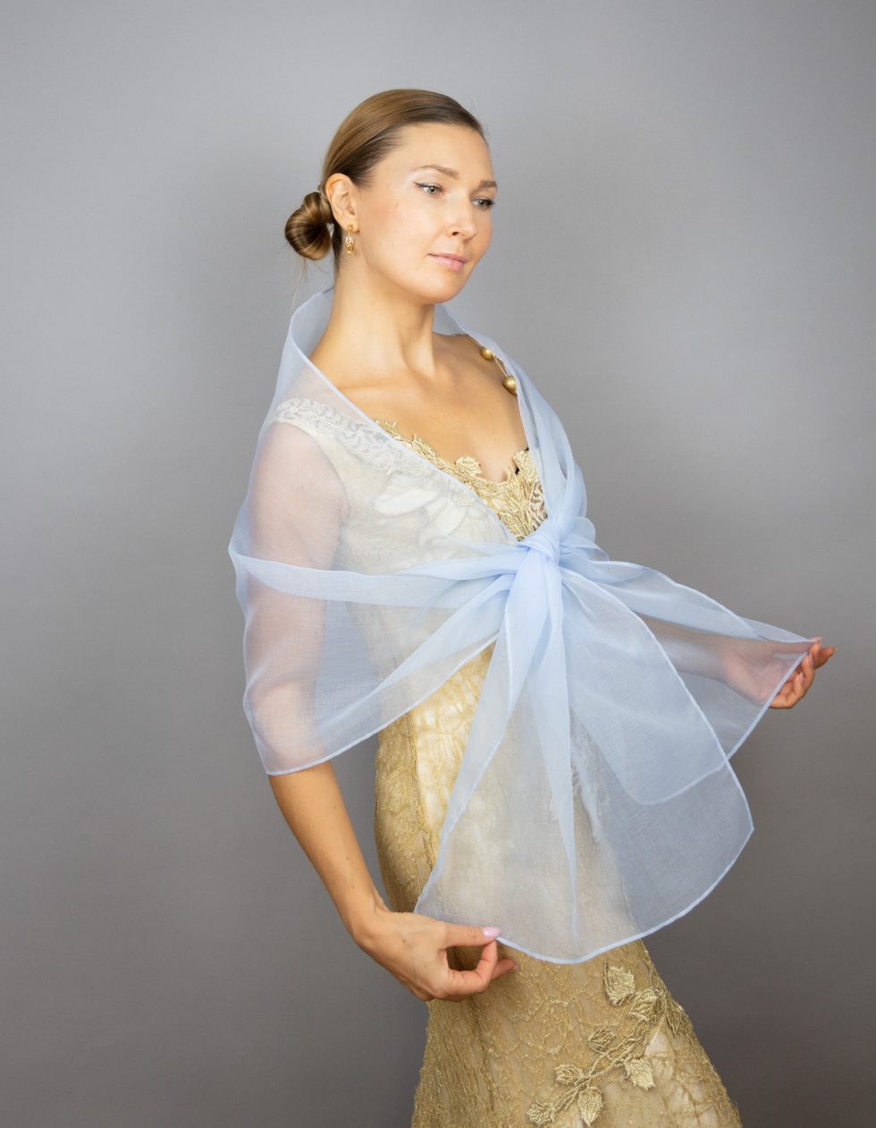 Light blue organza wrap silver grey sheer shawl scarf silver grey sheer shrug bridesmaids scarf woman sheer scarf evening shawl prom