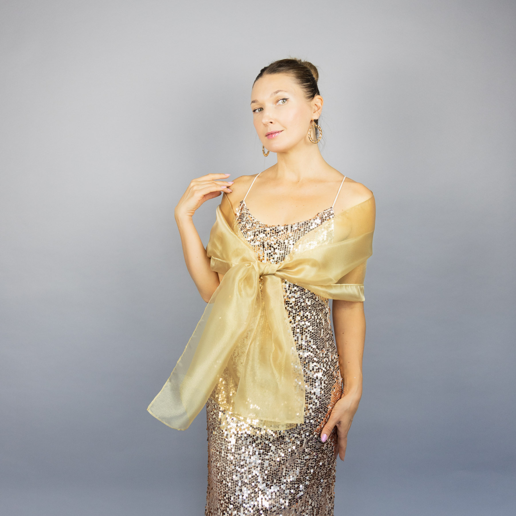 Light Gold organza wrap silver grey sheer shawl scarf silver grey sheer shrug bridesmaids scarf woman sheer scarf evening shawl prom