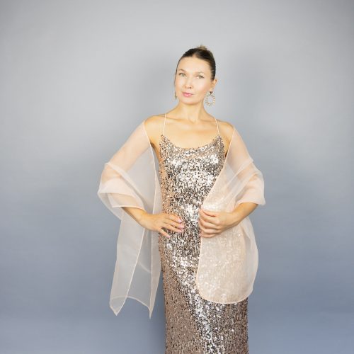 Light peach organza wrap silver grey sheer shawl scarf silver grey sheer shrug bridesmaids scarf woman sheer scarf evening shawl prom