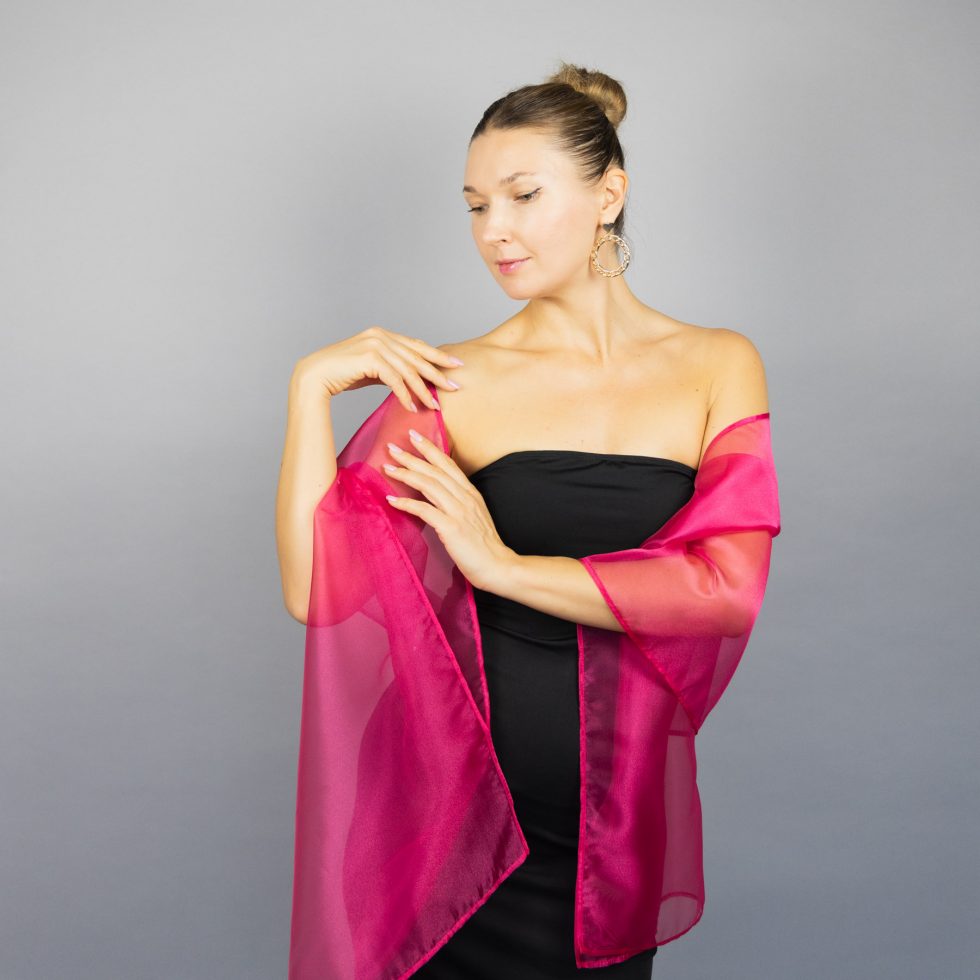 Magenta organza wrap silver grey sheer shawl scarf silver grey sheer shrug bridesmaids scarf woman sheer scarf evening shawl prom