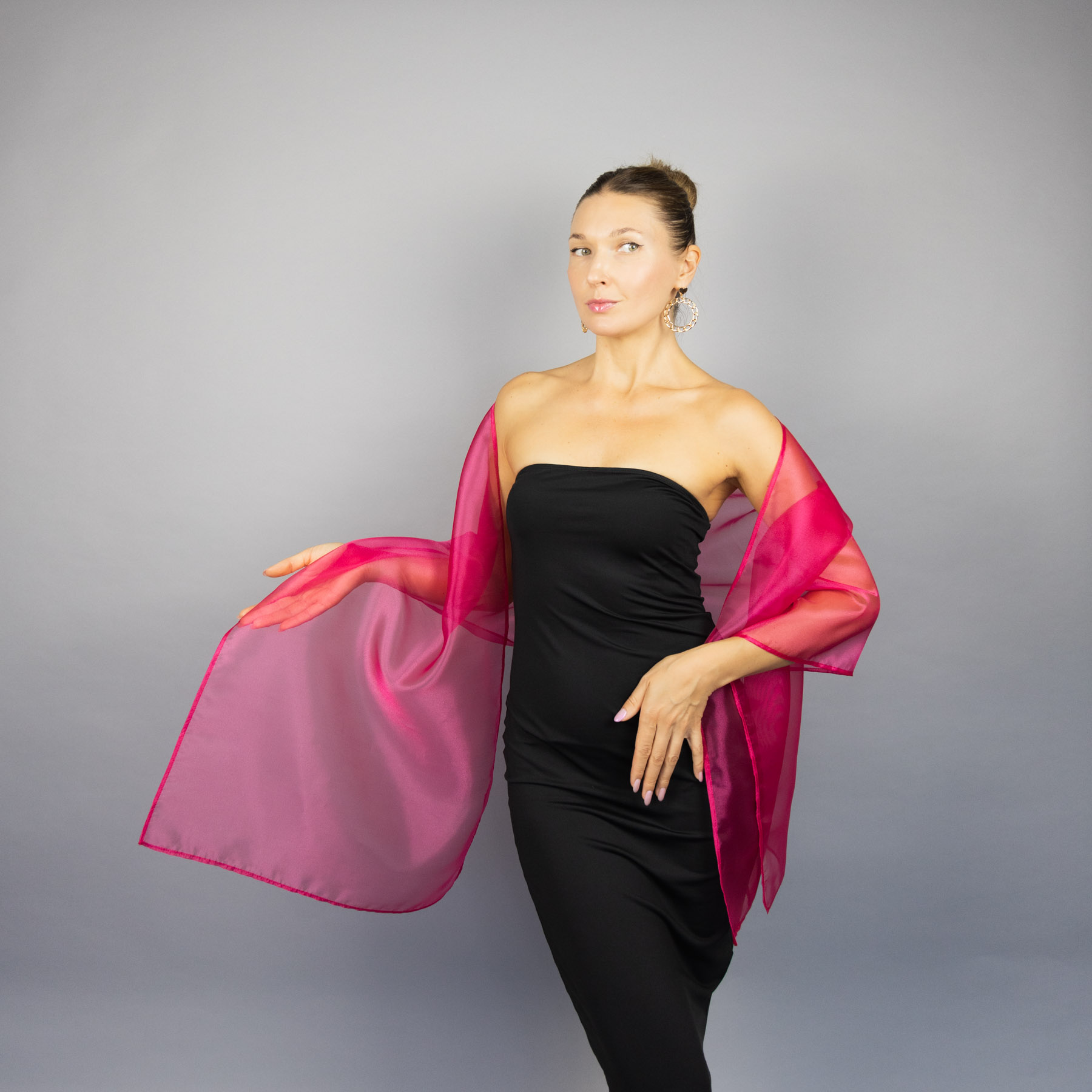 Magenta organza wrap silver grey sheer shawl scarf silver grey sheer shrug bridesmaids scarf woman sheer scarf evening shawl prom