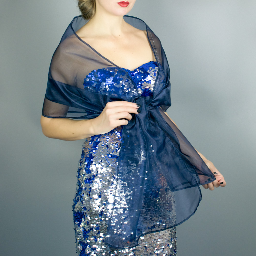 Navy organza wrap silver grey sheer shawl scarf silver grey sheer shrug bridesmaids scarf woman sheer scarf evening shawl prom