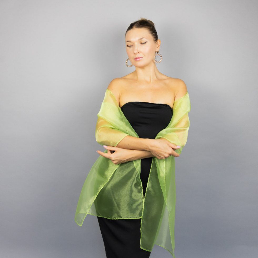 Neon green organza wrap silver grey sheer shawl scarf silver grey sheer shrug bridesmaids scarf woman sheer scarf evening shawl prom