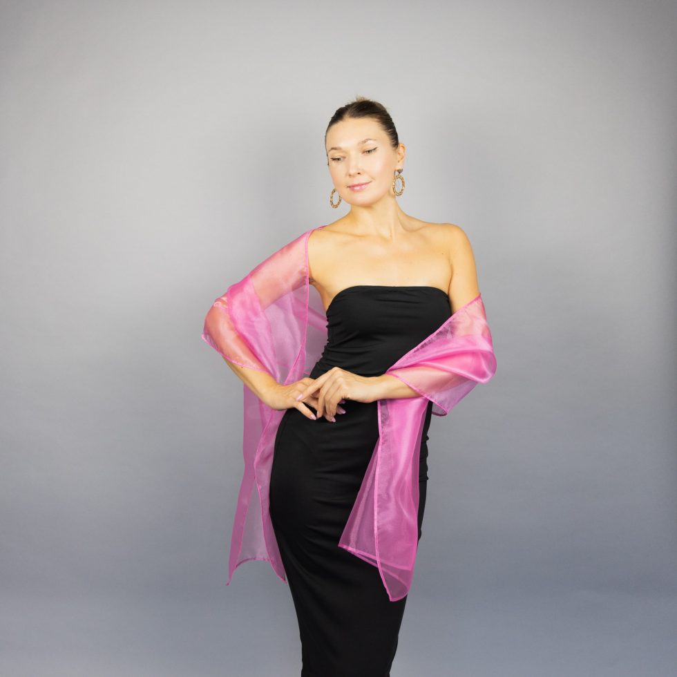 Neon pink organza wrap silver grey sheer shawl scarf silver grey sheer shrug bridesmaids scarf woman sheer scarf evening shawl prom