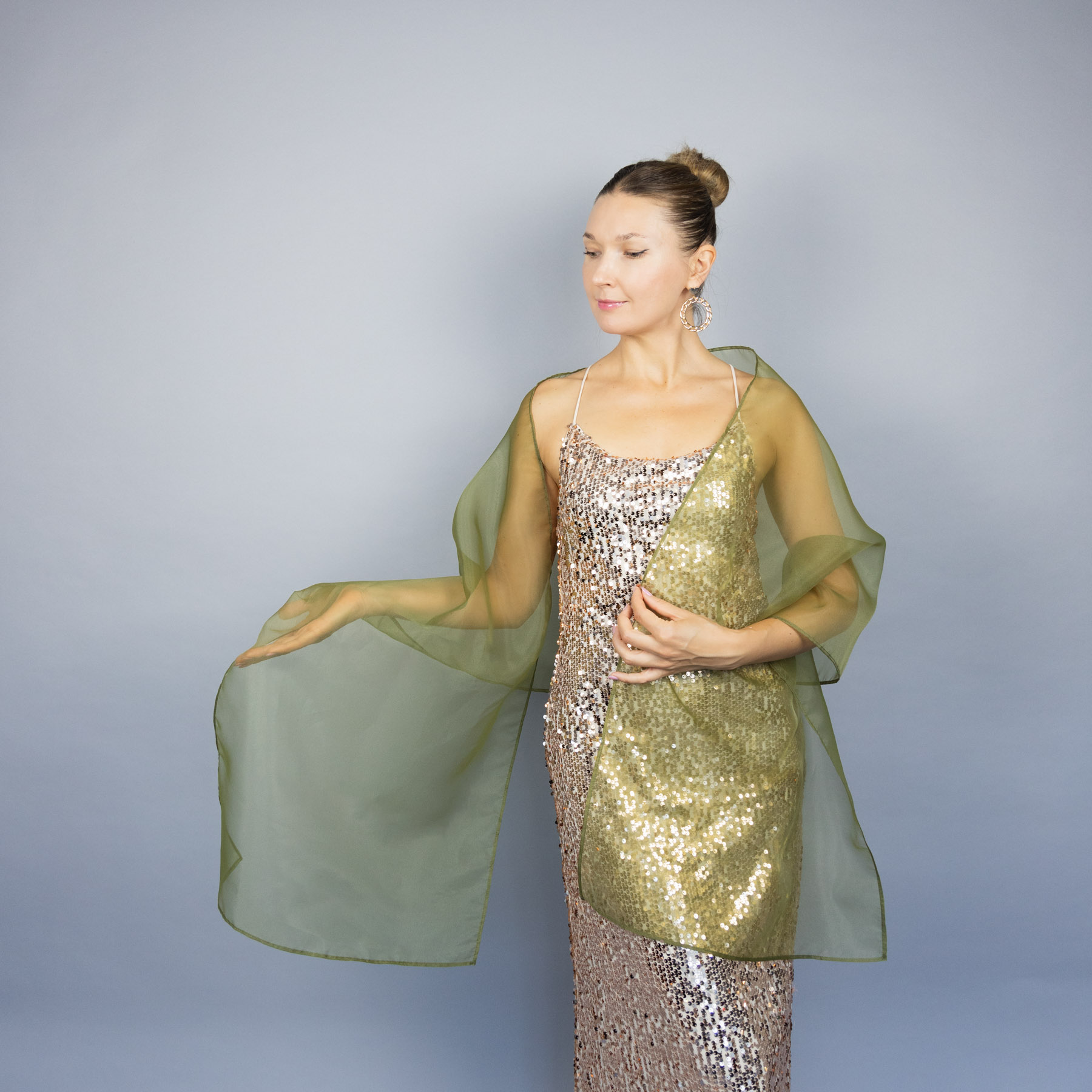 Olive organza wrap silver grey sheer shawl scarf silver grey sheer shrug bridesmaids scarf woman sheer scarf evening shawl prom