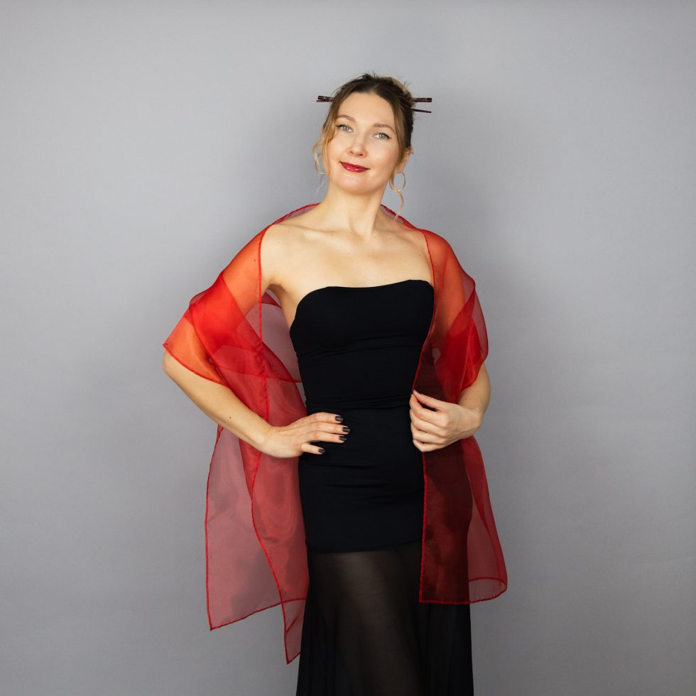 Red organza wrap silver grey sheer shawl scarf silver grey sheer shrug bridesmaids scarf woman sheer scarf evening shawl prom