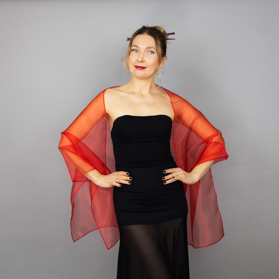 Red organza wrap silver grey sheer shawl scarf silver grey sheer shrug bridesmaids scarf woman sheer scarf evening shawl prom