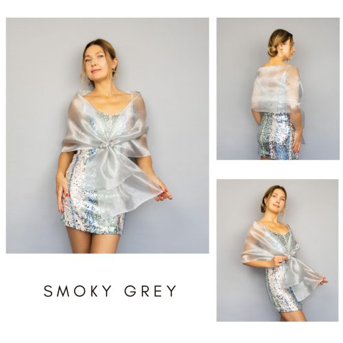 Smoky Grey organza wrap black pull through wrap black shawl black bridesmaid shawl black organza scarf black loop wrap woman organza shrug