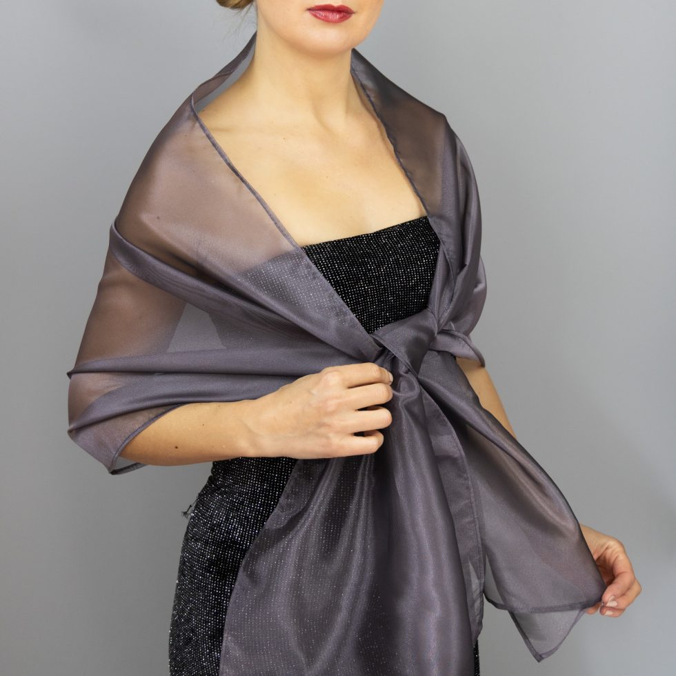 Smoky Quartz organza wrap silver grey sheer shawl scarf silver grey sheer shrug bridesmaids scarf woman sheer scarf evening shawl prom