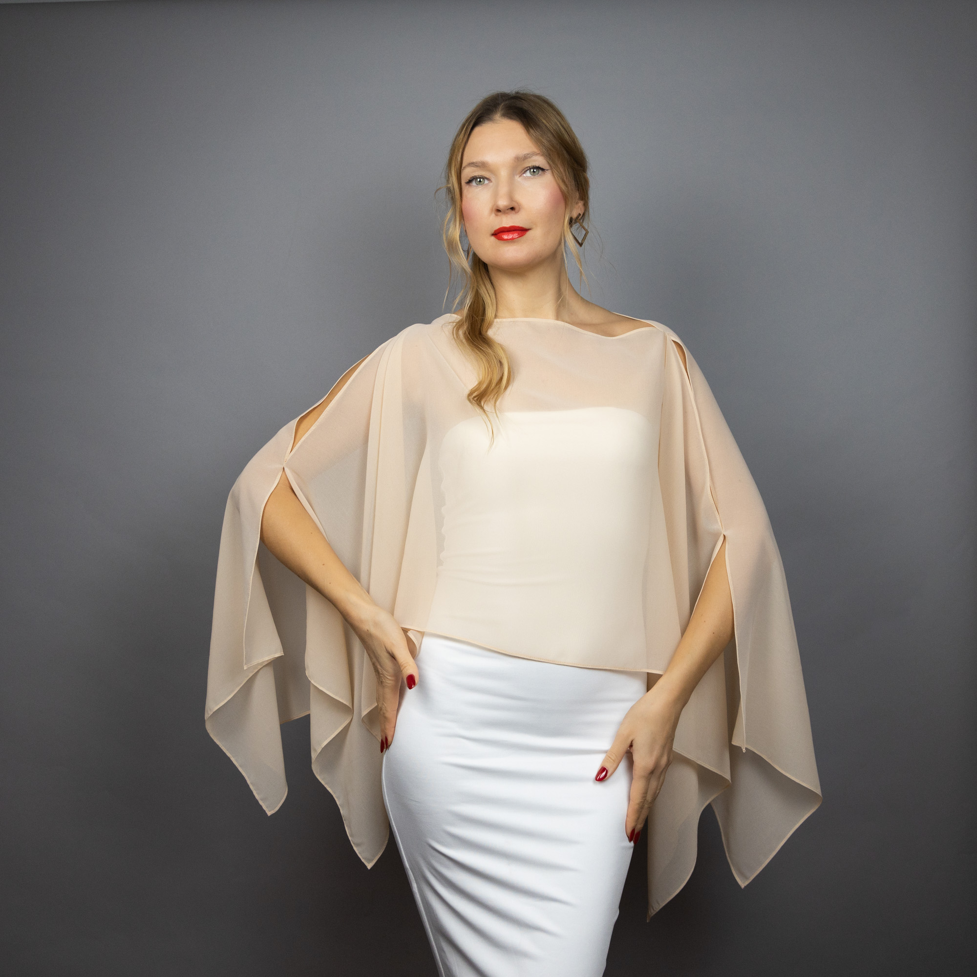 Beige Chiffon capelet, wrap, bolero, summer spring wedding shrug, elegant accessory