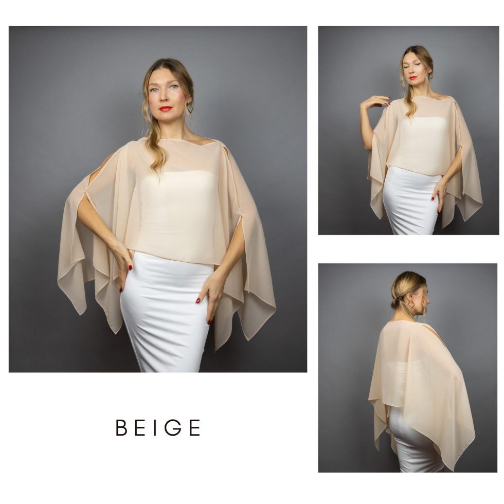 Beige Chiffon capelet, wrap, bolero, summer spring wedding shrug, elegant accessory