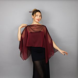 Burgundy red Chiffon capelet, wrap, bolero, summer spring wedding shrug, elegant accessory