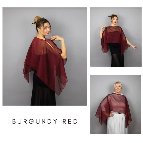 Burgundy red Chiffon capelet, wrap, bolero, summer spring wedding shrug, elegant accessory
