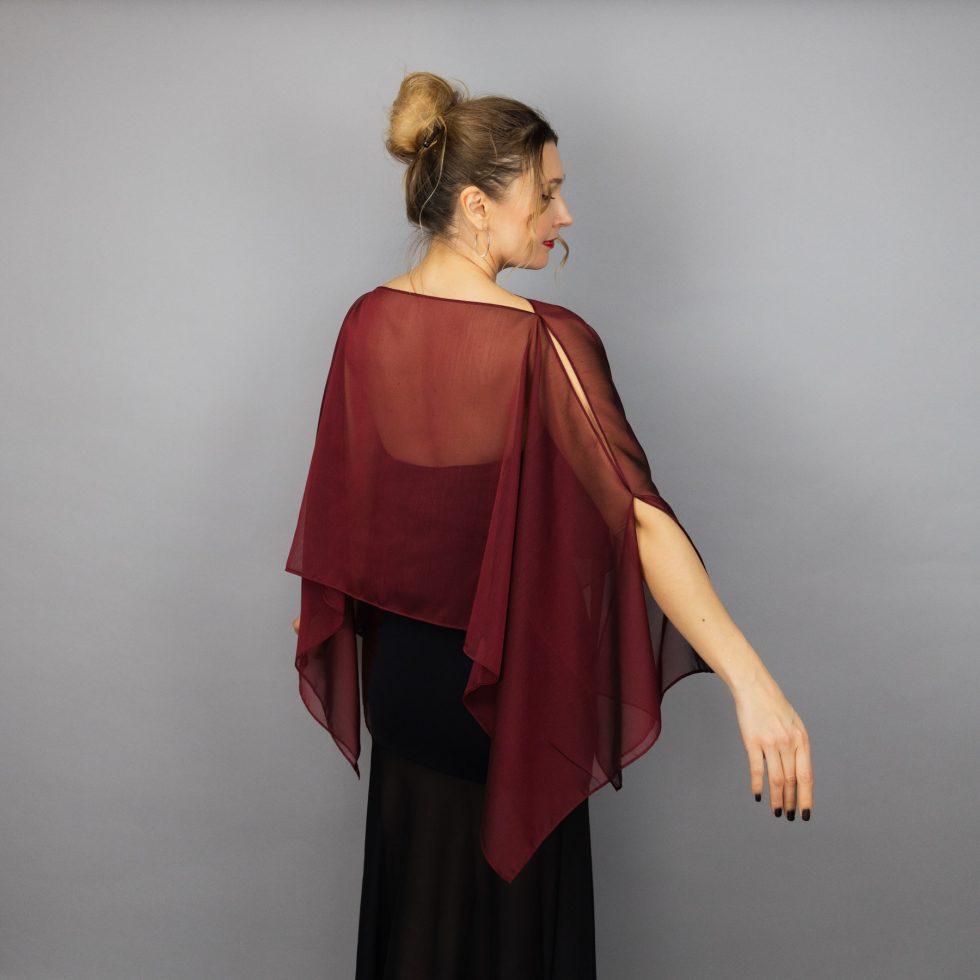 Burgundy red Chiffon capelet, wrap, bolero, summer spring wedding shrug, elegant accessory