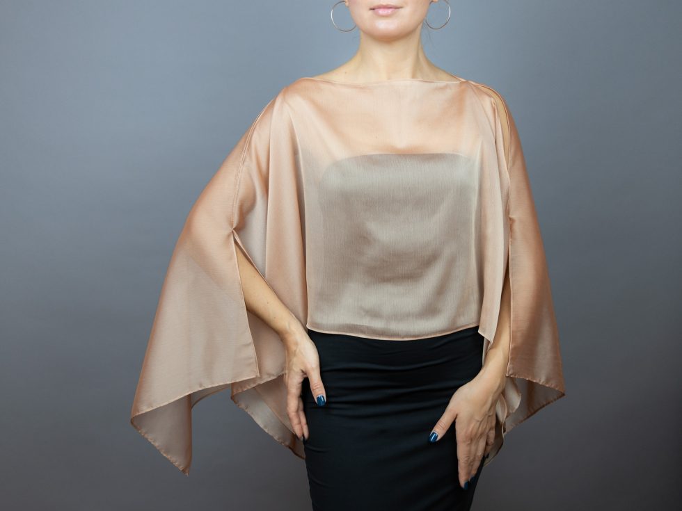 Champagne Chiffon capelet, wrap, bolero, summer spring wedding shrug, elegant accessory