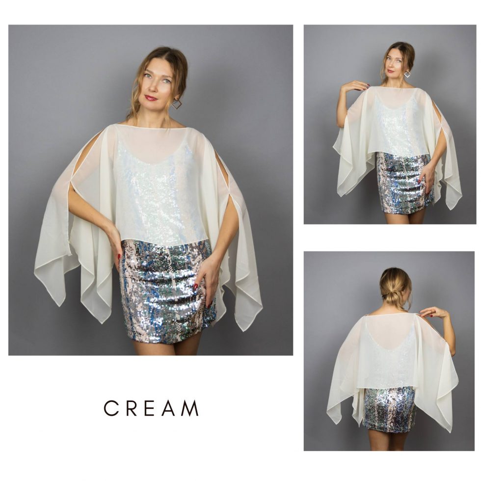 Cream ivory Chiffon capelet, wrap, bolero, summer spring wedding shrug, elegant accessory