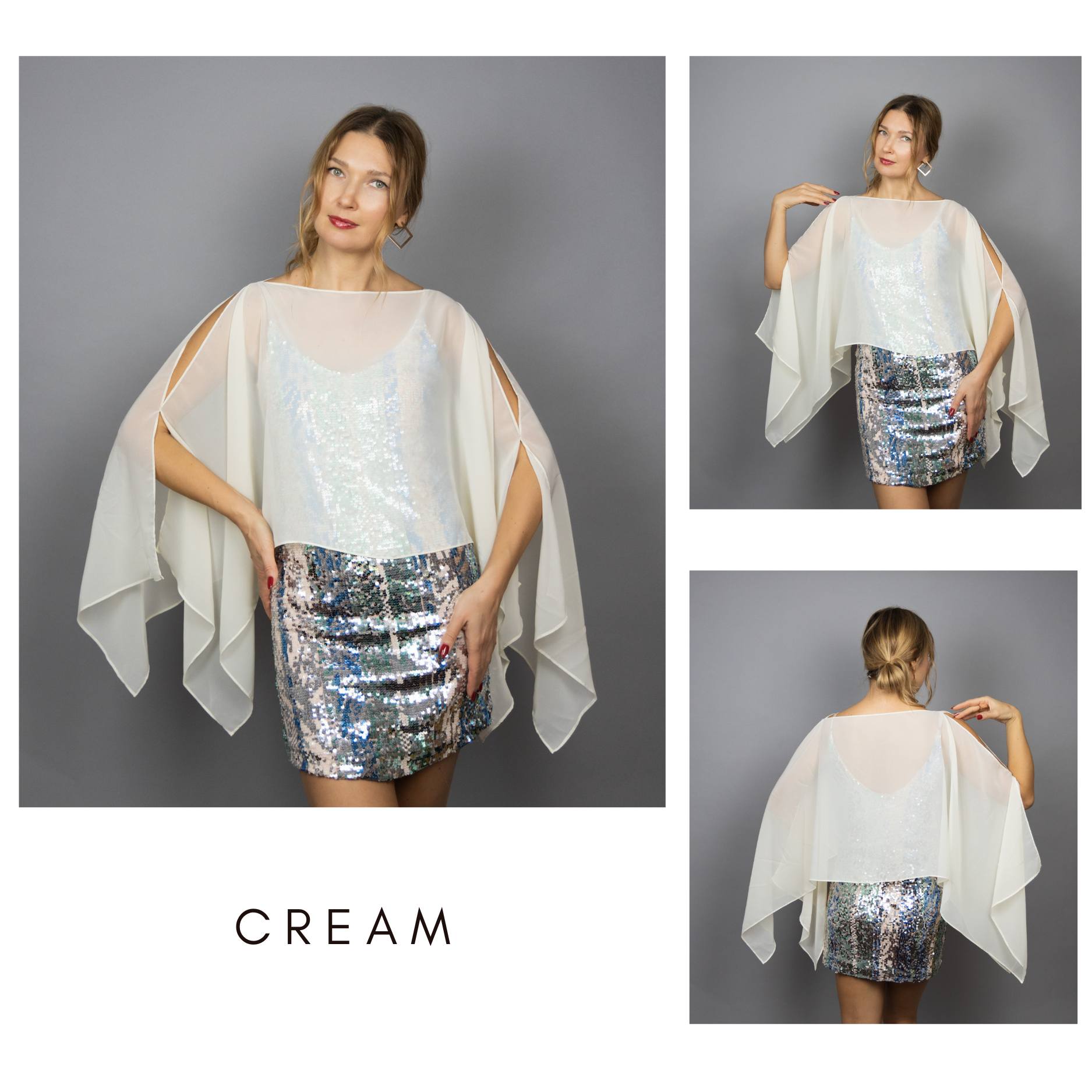 Cream ivory Chiffon capelet, wrap, bolero, summer spring wedding shrug, elegant accessory