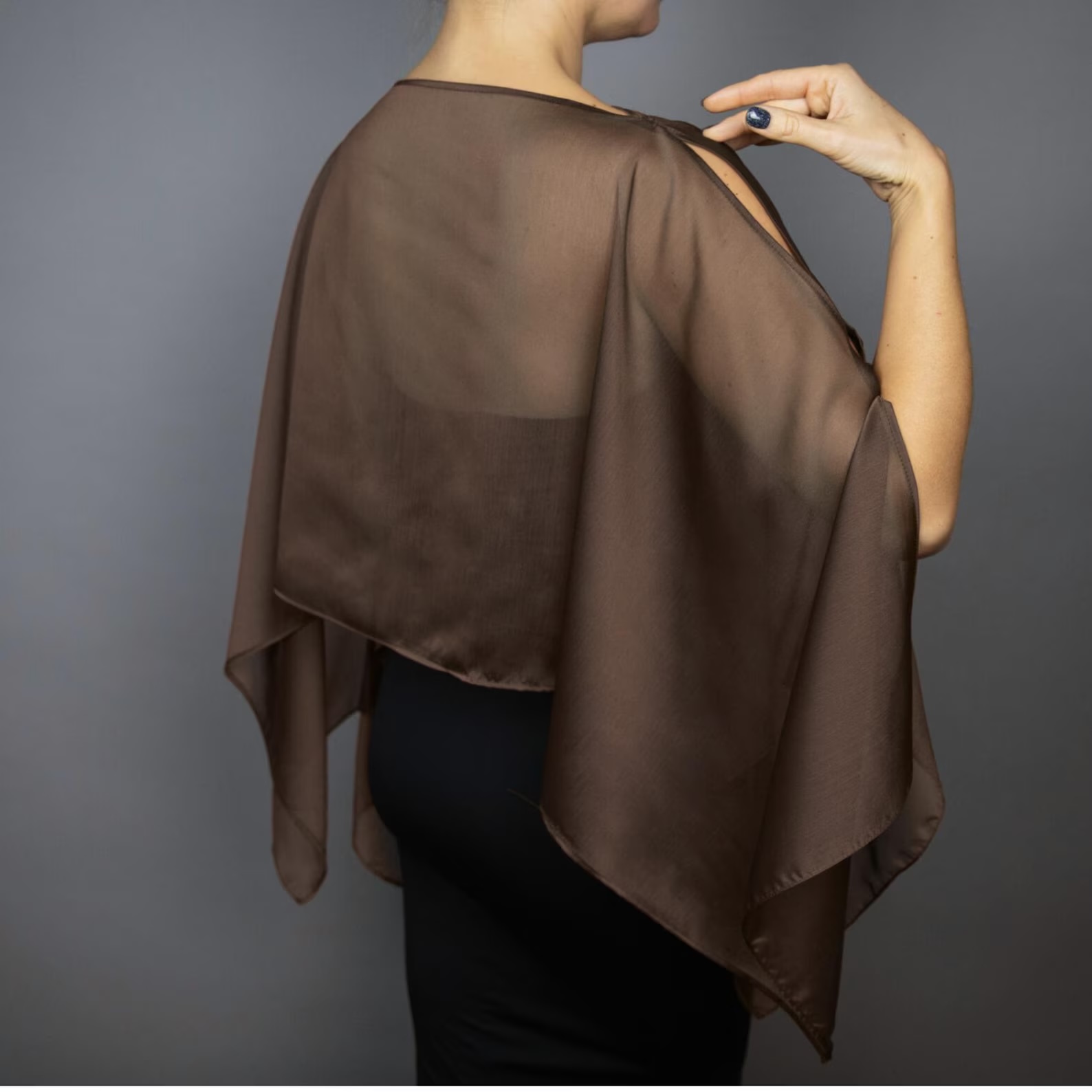 Dark Brown Chiffon capelet, wrap, bolero, summer spring wedding shrug, elegant accessory
