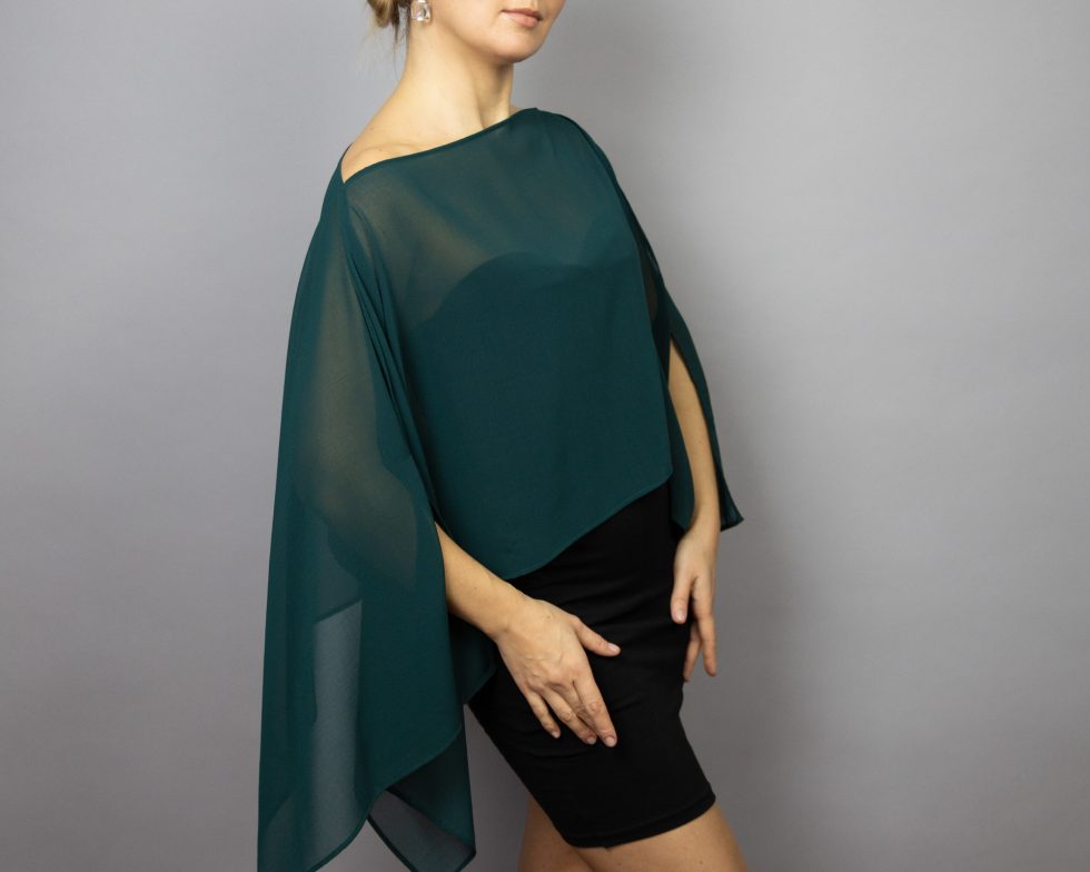 Dark green Chiffon capelet, wrap, bolero, summer spring wedding shrug, elegant accessory